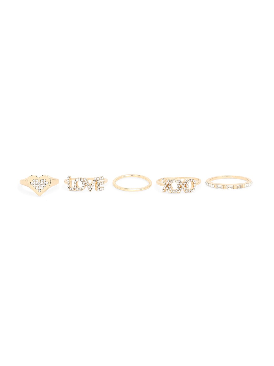 

ALDO Women Set Of 5 Gold-Plated Stone Studded Finger Rings, White