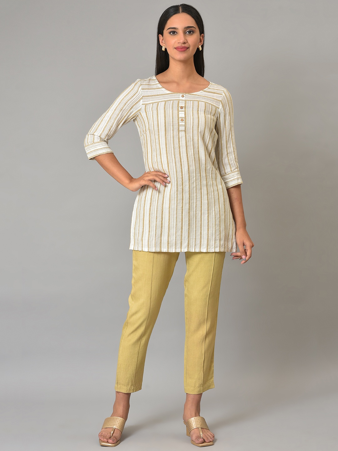 

AURELIA Women Slim Fit Reversible Pure Cotton Trousers, Beige