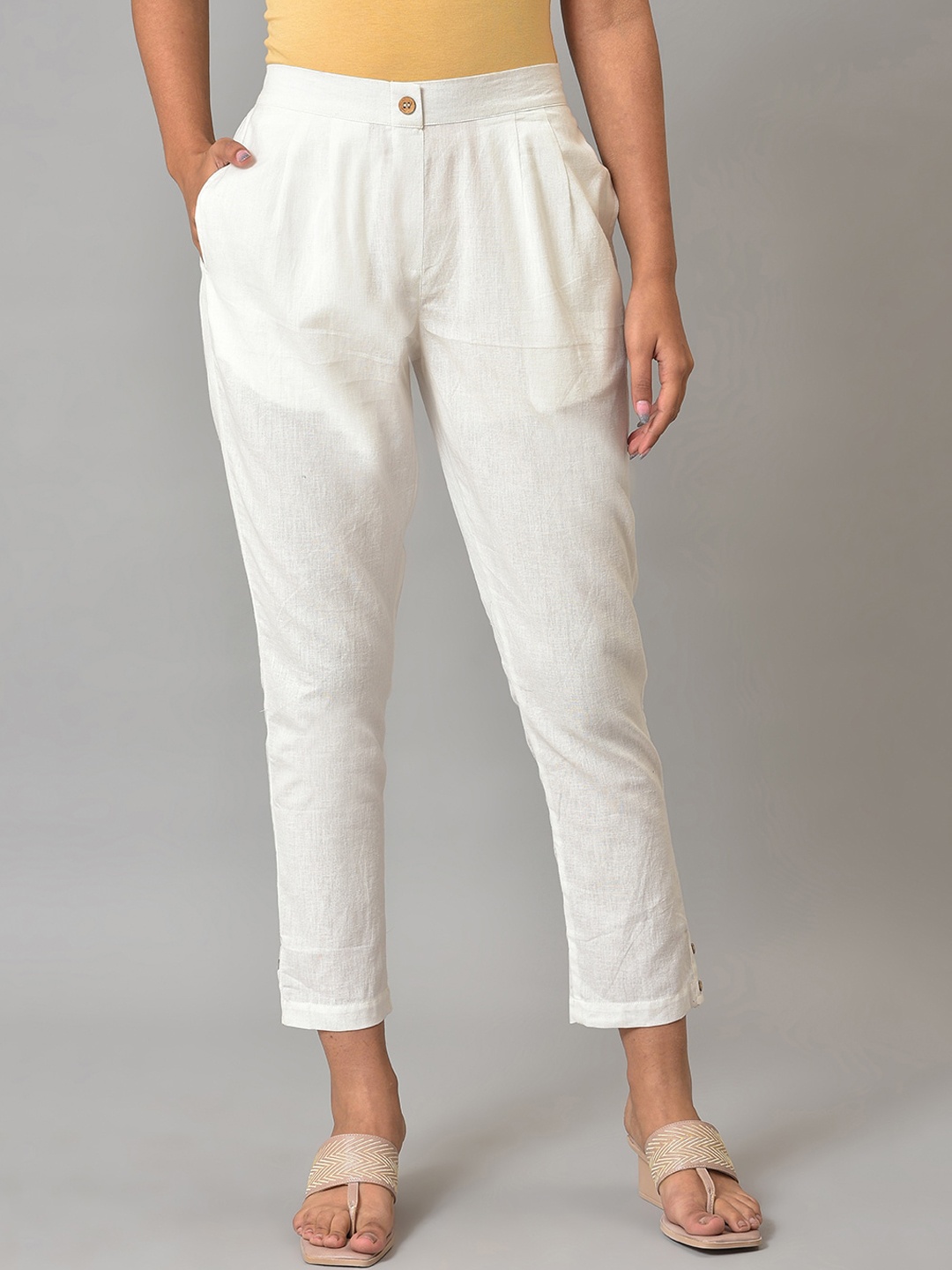

AURELIA Women Slim Fit Pure Cotton Trousers, White