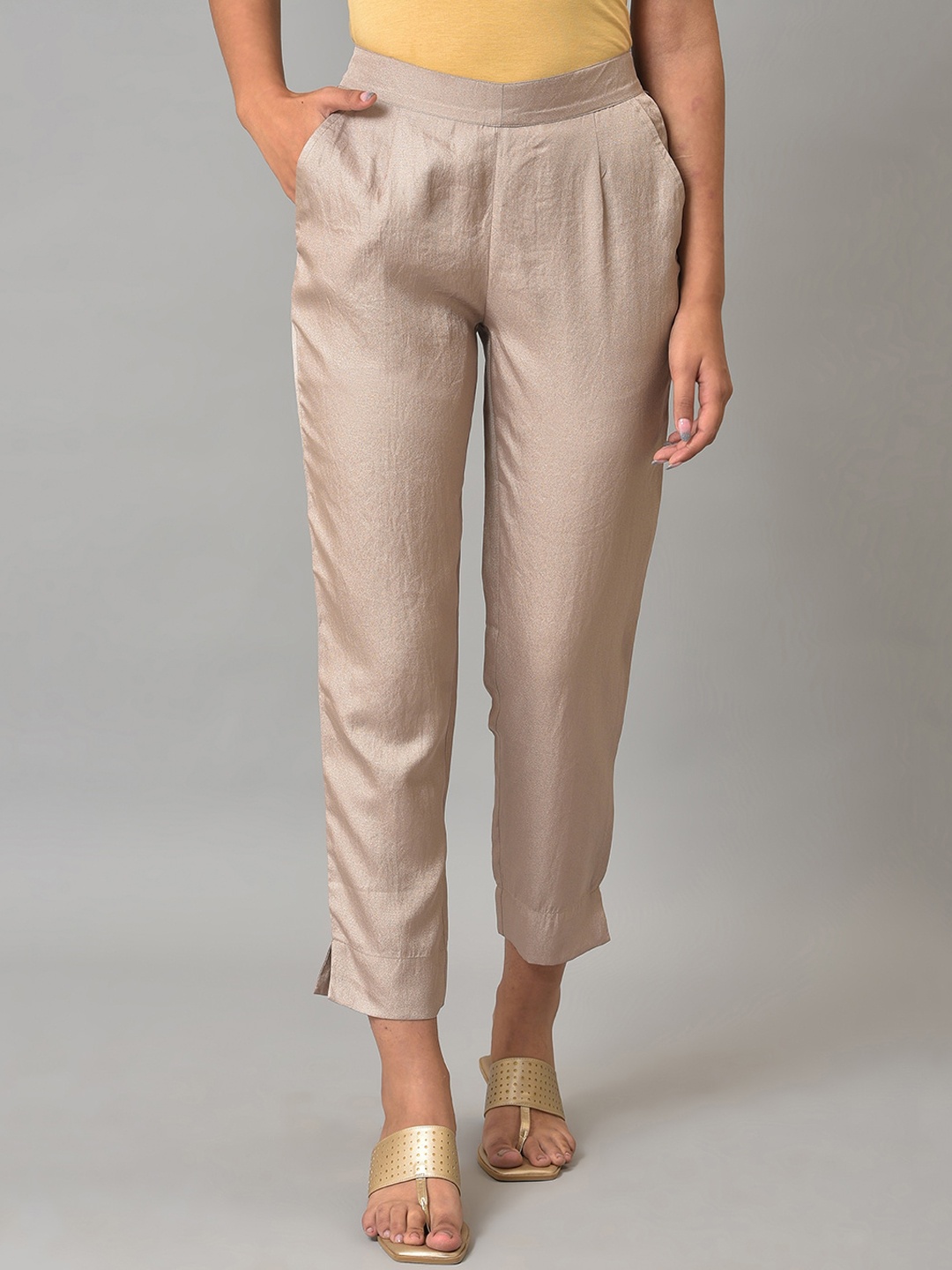 

AURELIA Women Slim Fit Trousers, Gold