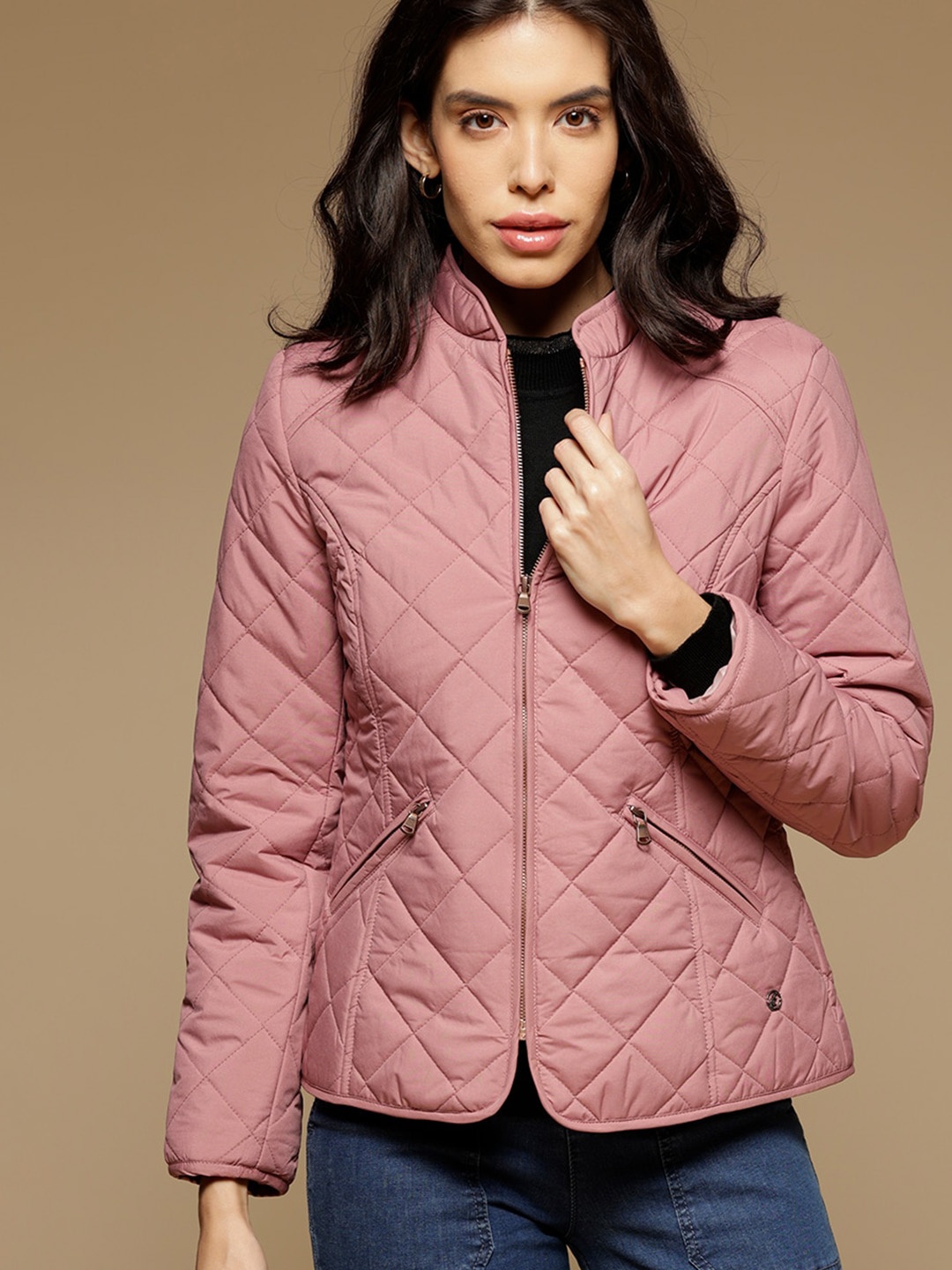 

Gipsy Women Stand Collar Dry Fit Quilted Jacket, Pink