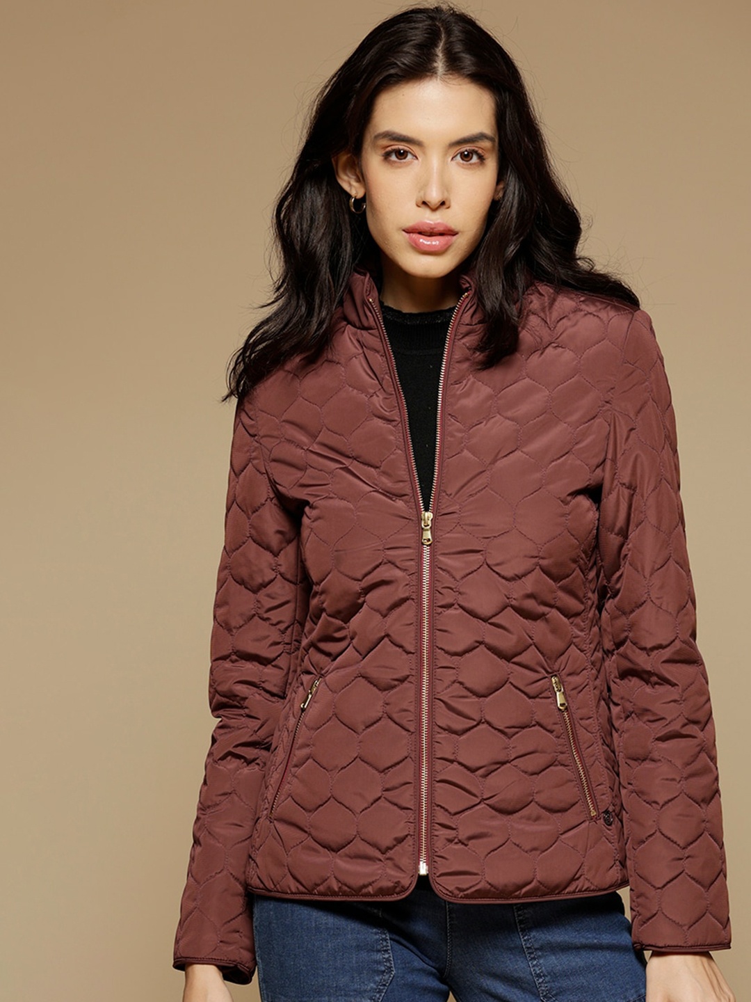 

Gipsy Women Mock Collar Quilted Jacket, Burgundy