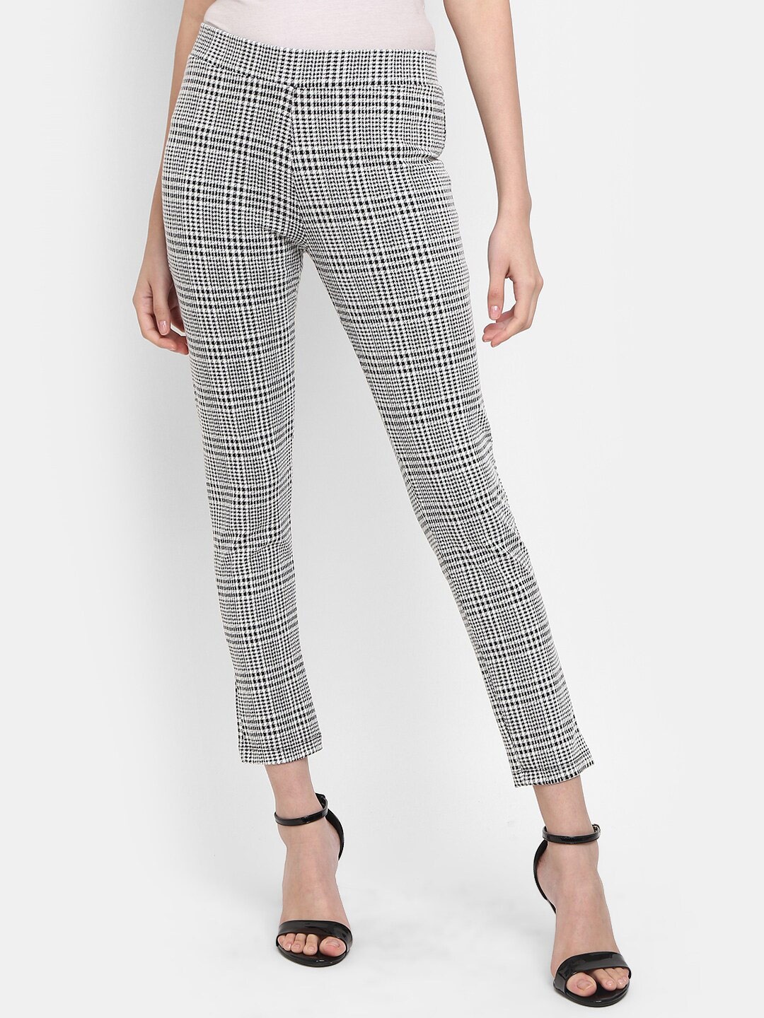 

V-Mart Women Checked Cotton Jeggings, White