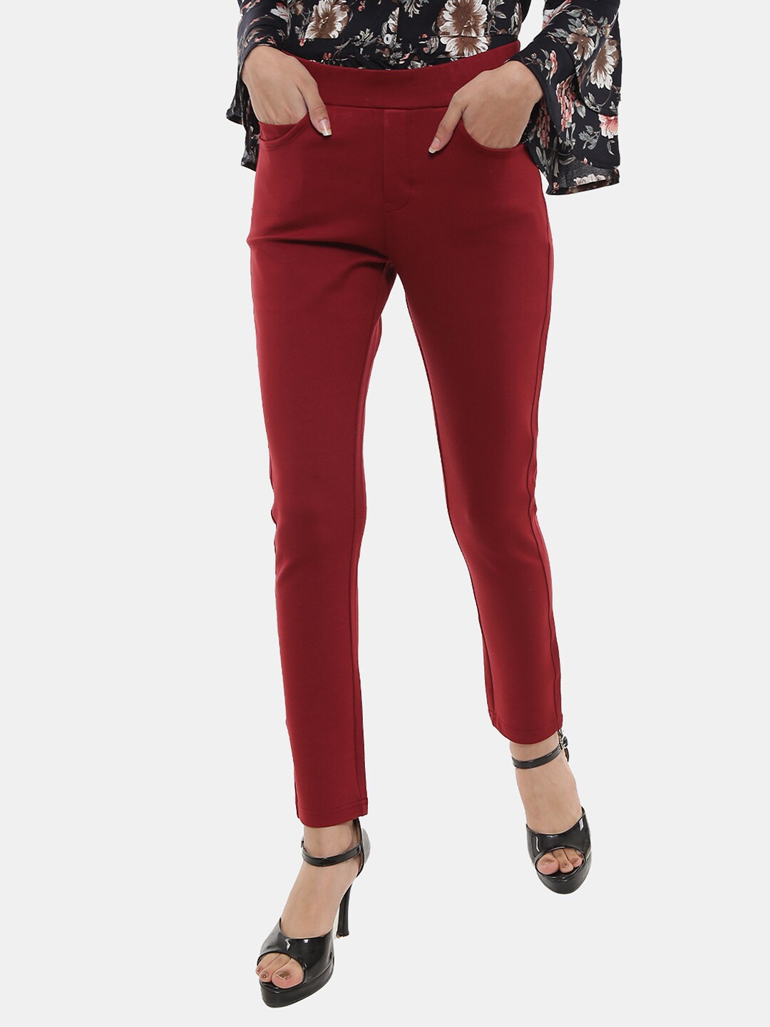

V-Mart Women Cotton Jeggings, Maroon