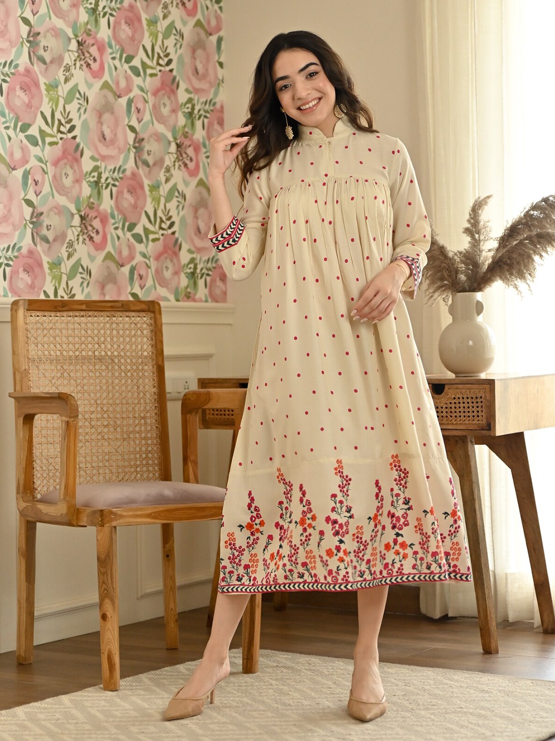 

Rustorange Floral Maxi Dress, Cream