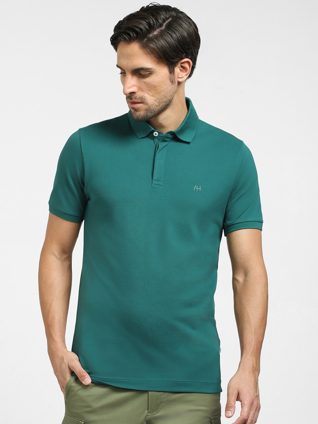 

SELECTED Men Polo Collar Slim Fit T-shirt, Green