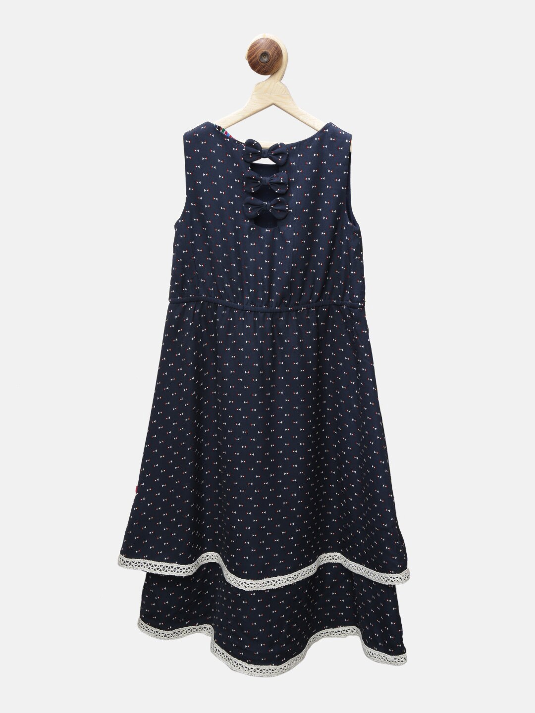 

First Kick Bow Detail Sleeveless A-Line Dress, Navy blue