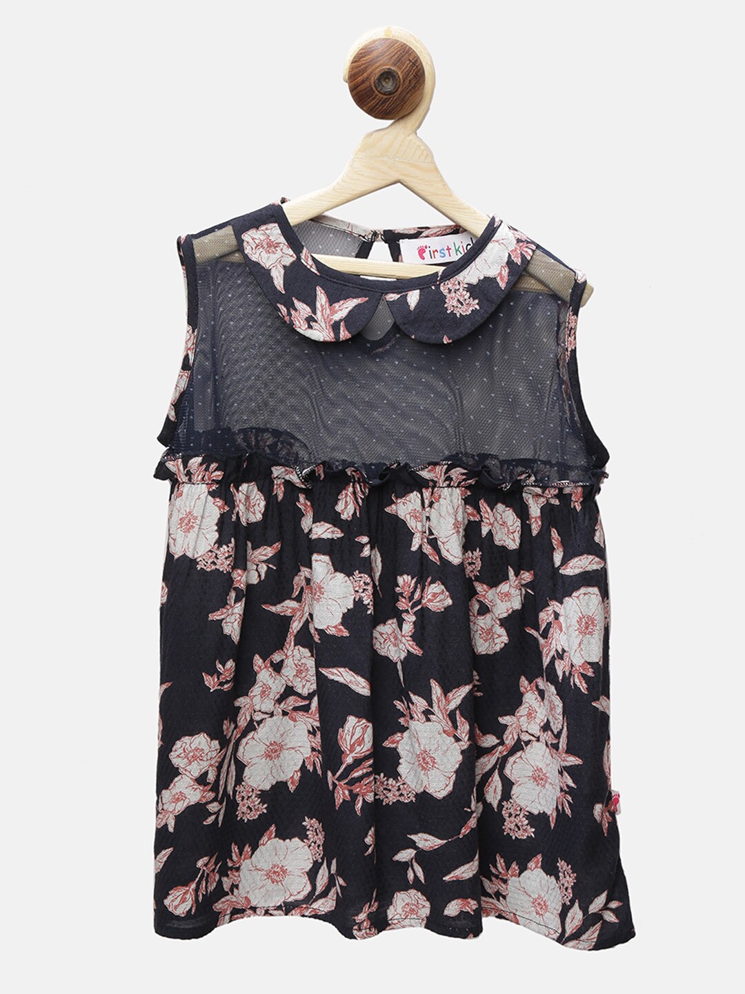 

First Kick Floral Peter Pan Collar Dress, Navy blue