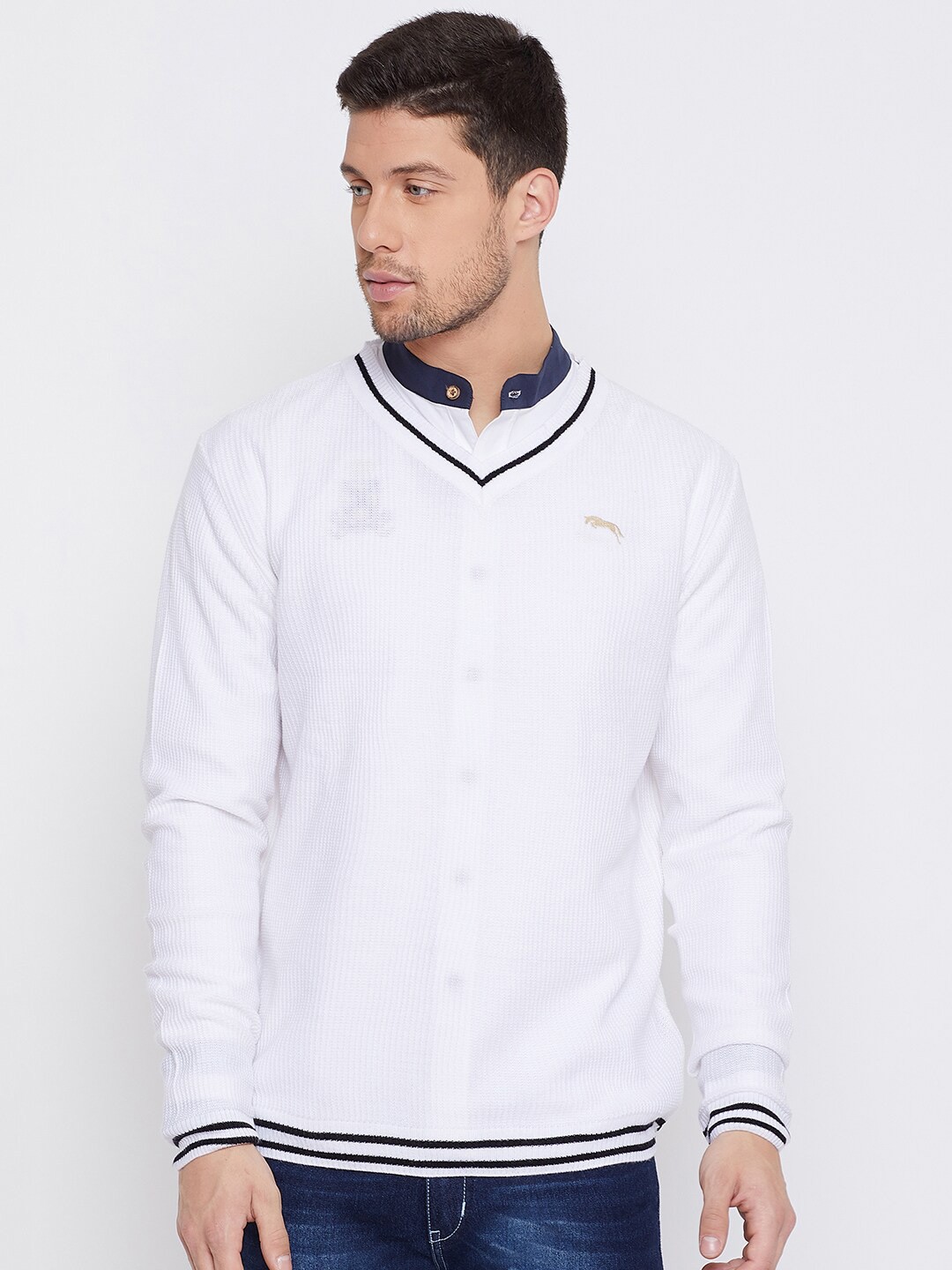 

JUMP USA Men V-Neck Acrylic Pullover Sweater, White