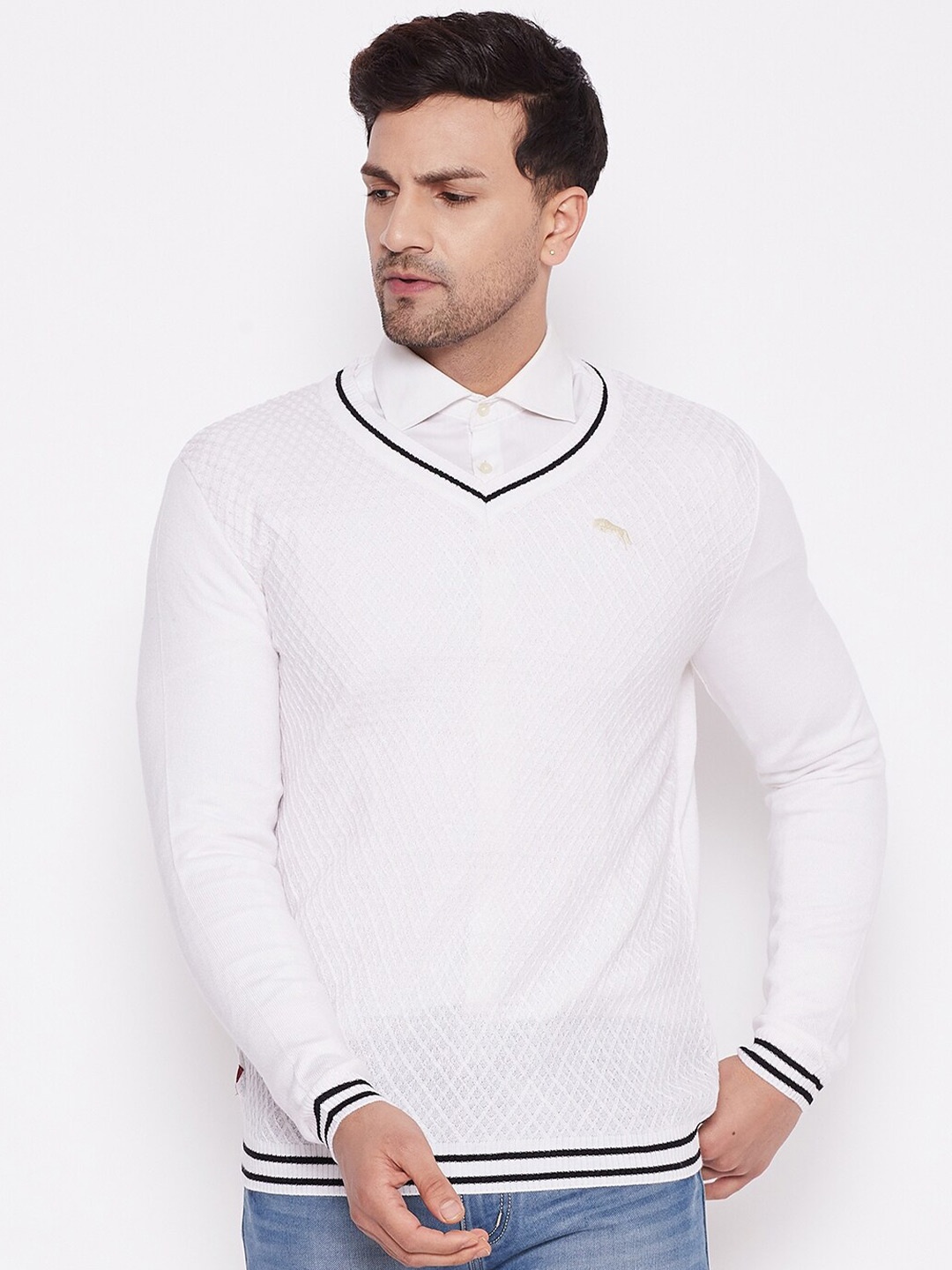 

JUMP USA Men Cable Knit Acrylic Pullover Sweater, White