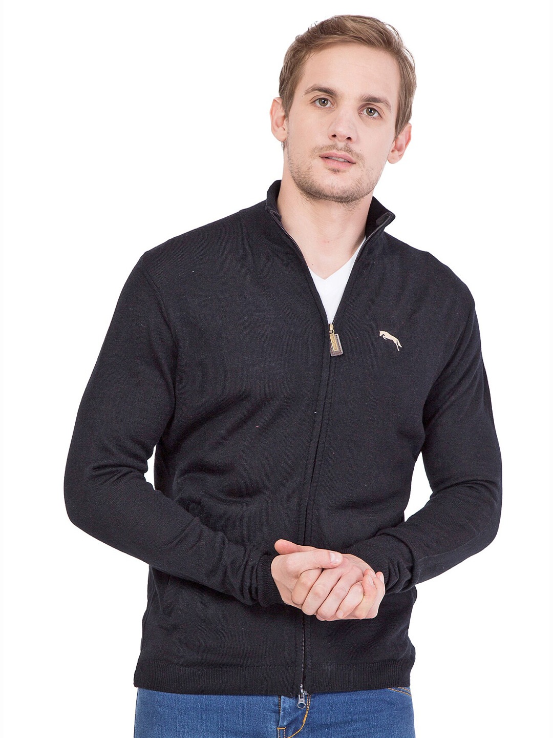 

JUMP USA Men Turtle neck Acrylic Cardigan, Black