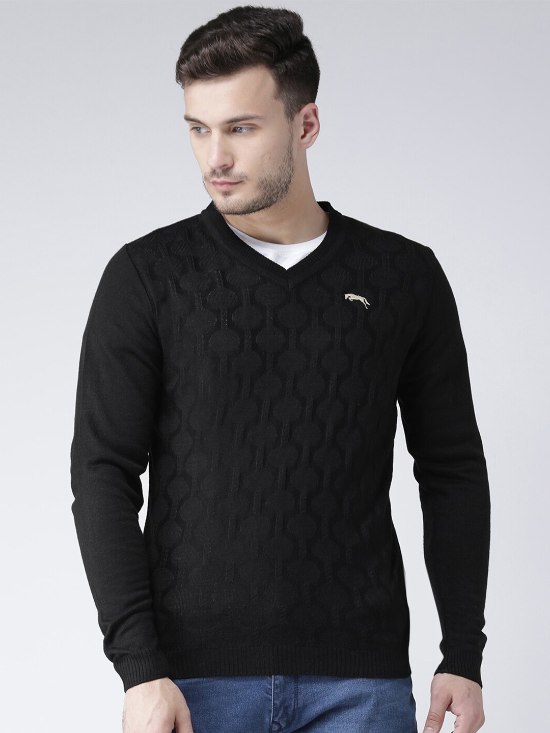

JUMP USA Men Cable Knit Acrylic Pullover Sweater, Black