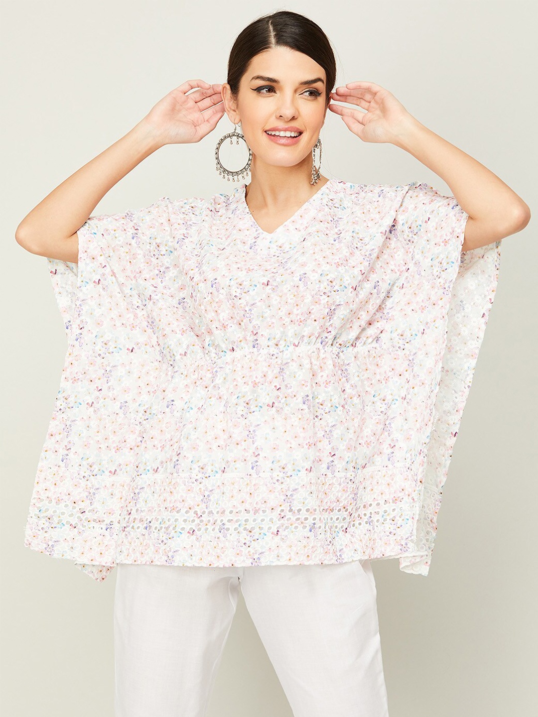 

Melange by Lifestyle Floral V-Neck Kaftan Top, Off white