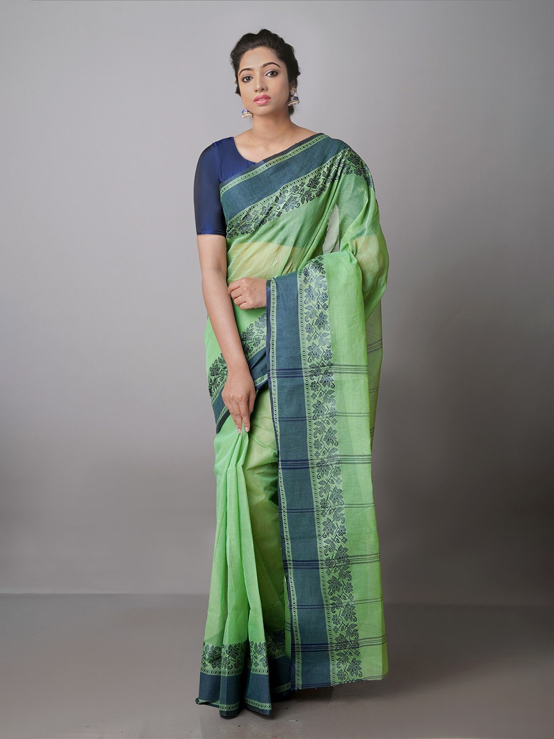 

Unnati Silks Pure Cotton Taant Saree, Green