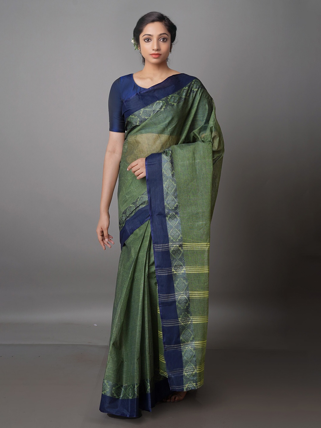 

Unnati Silks Zari Silk Blend Bhagalpuri Saree, Green