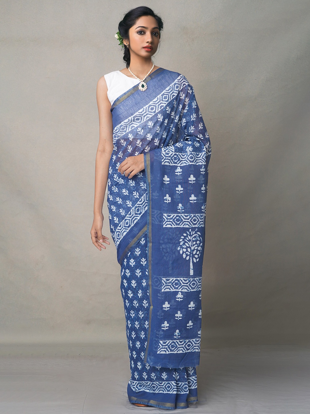 

Unnati Silks Dabu Chanderi Saree, Blue