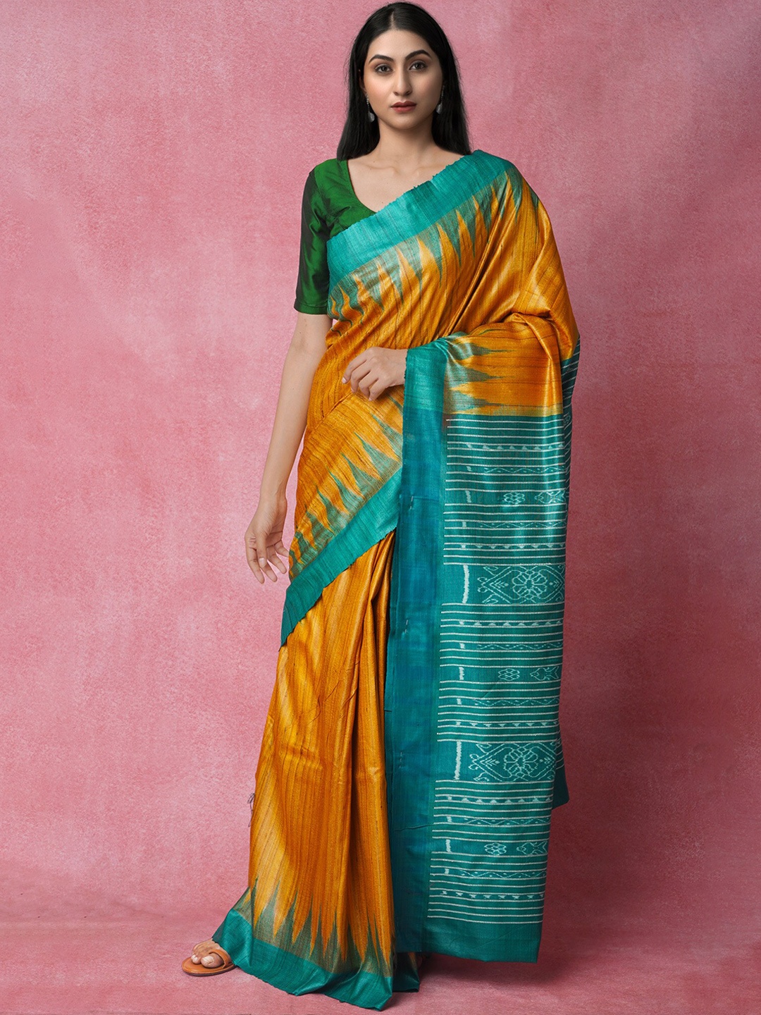 

Unnati Silks Woven Design Jute Silk Jamdani Saree, Orange