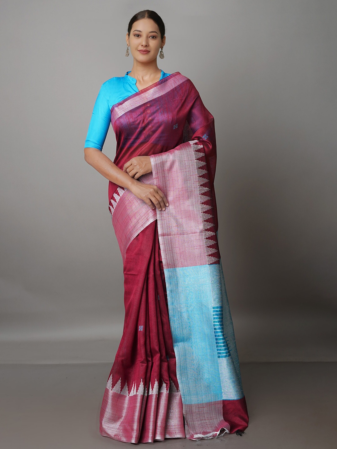 

Unnati Silks Zari Silk Blend Bhagalpuri Saree, Maroon