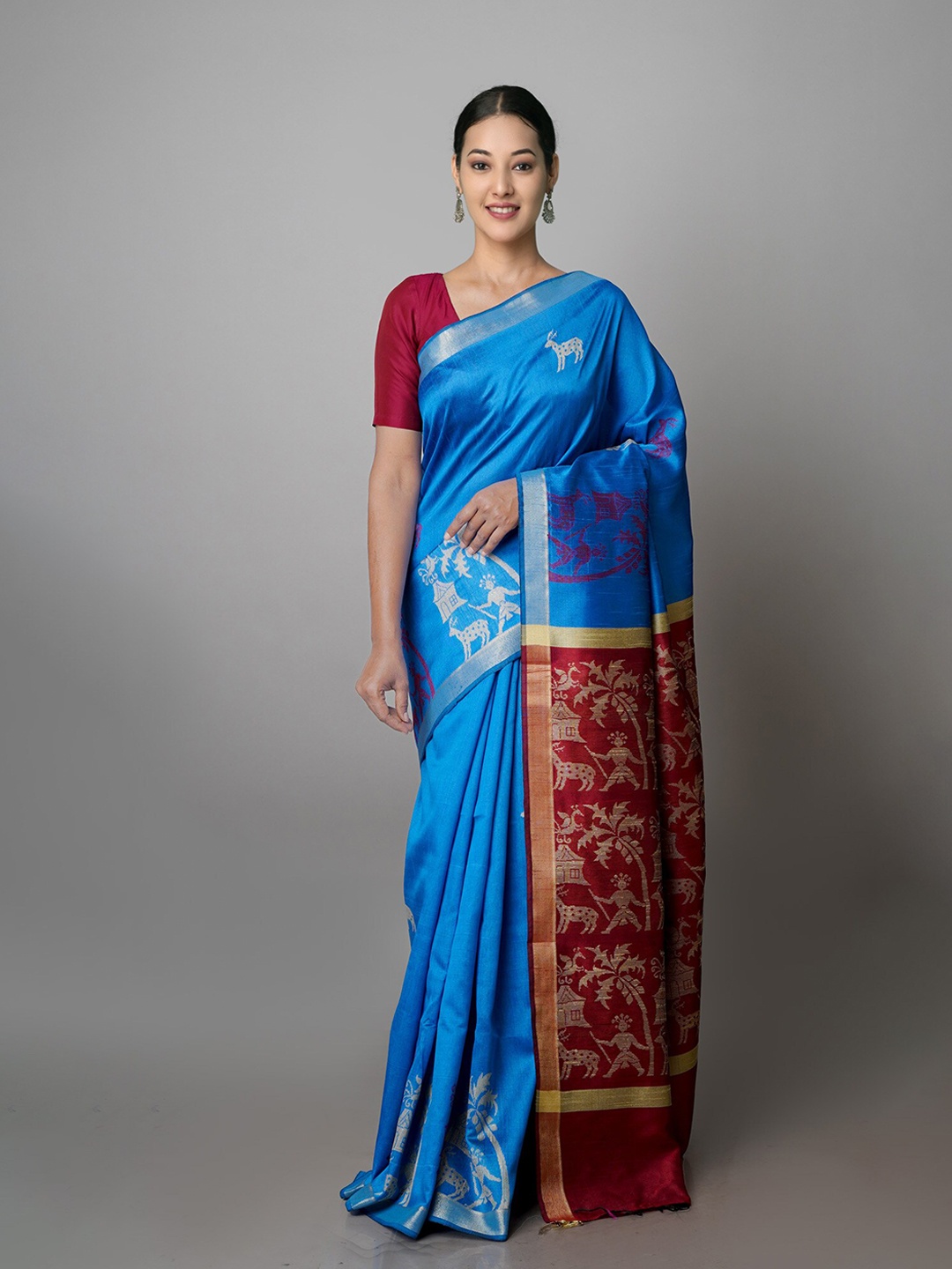 

Unnati Silks Woven Design Zari Silk Blend Bhagalpuri Saree, Blue