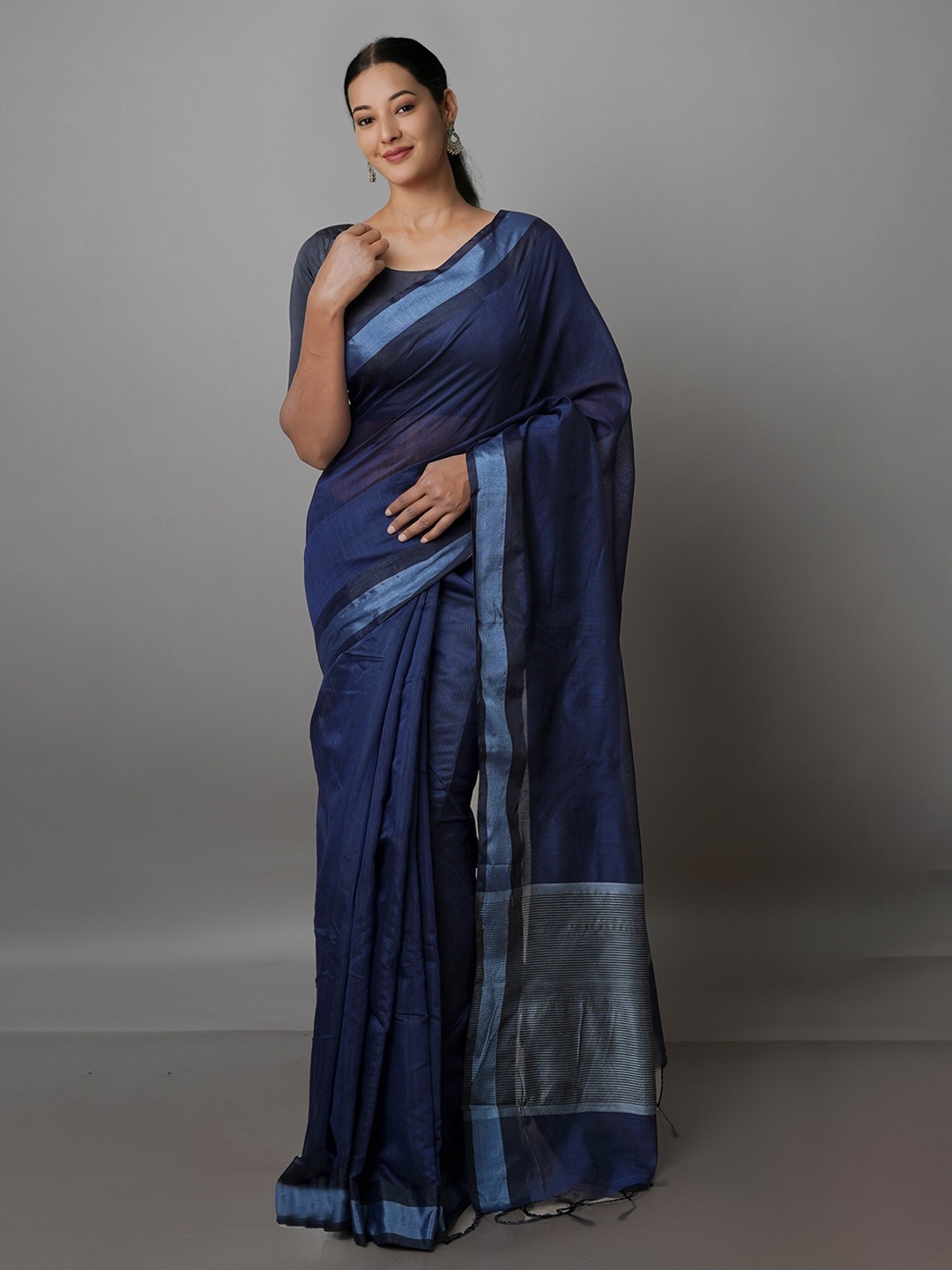 

Unnati Silks Woven Design Zari Silk Blend Chanderi Saree, Navy blue