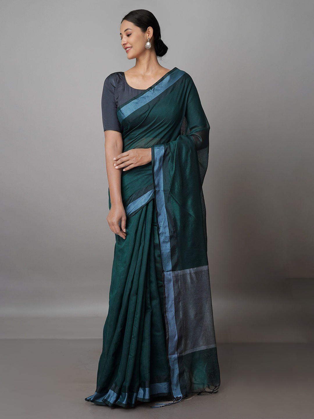 

Unnati Silks Zari Chanderi Saree, Green