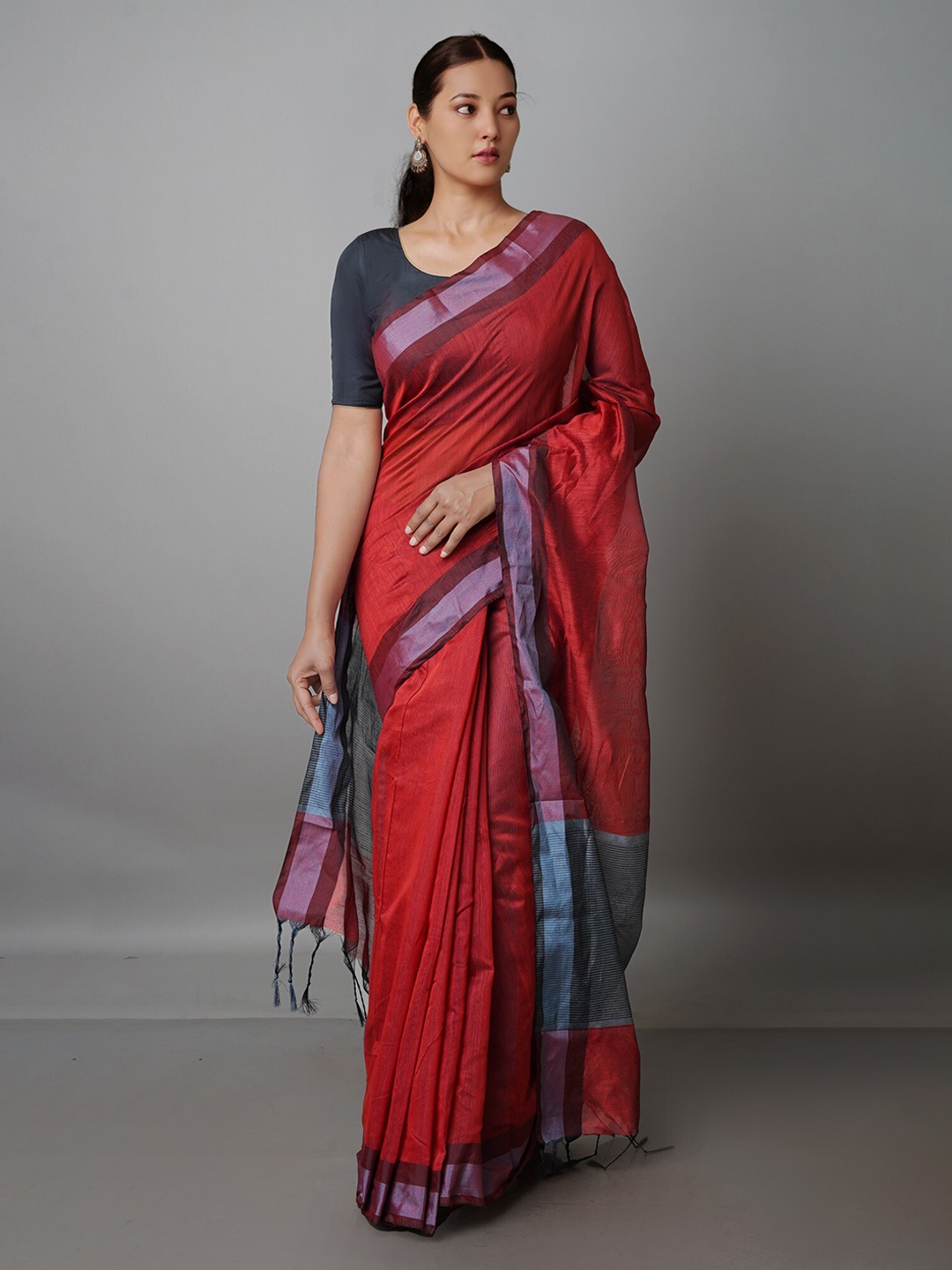 

Unnati Silks Silk Blend Chanderi Saree, Burgundy