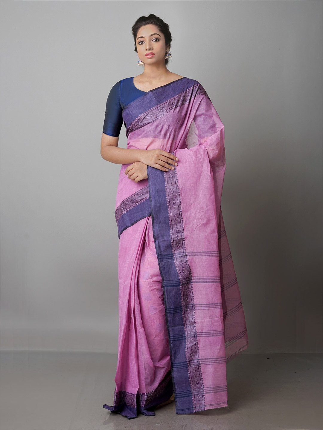 

Unnati Silks Pure Cotton Handloom Taant Saree, Pink