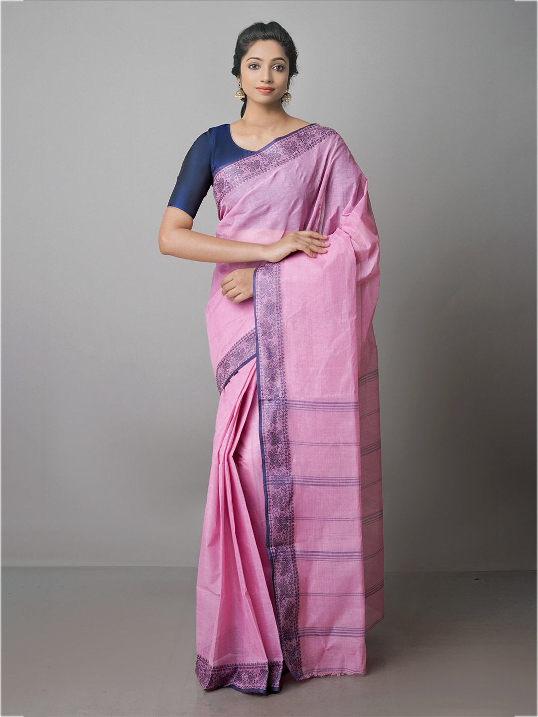 

Unnati Silks Pure Cotton Handloom Taant Saree, Pink