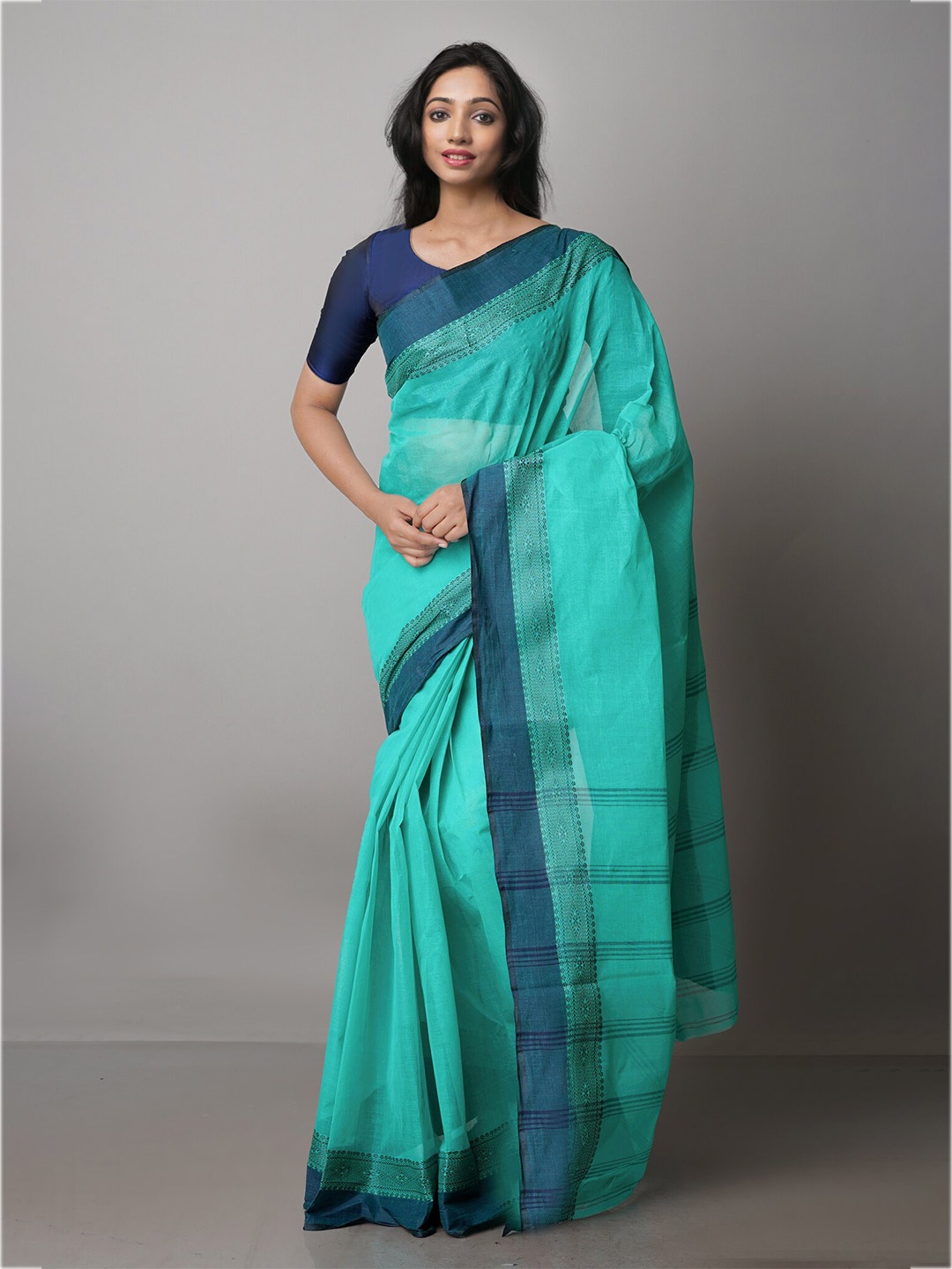 

Unnati Silks Pure Cotton Taant Saree, Blue