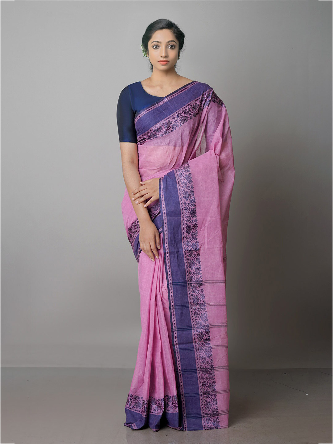 

Unnati Silks Pure Cotton Taant Saree, Pink