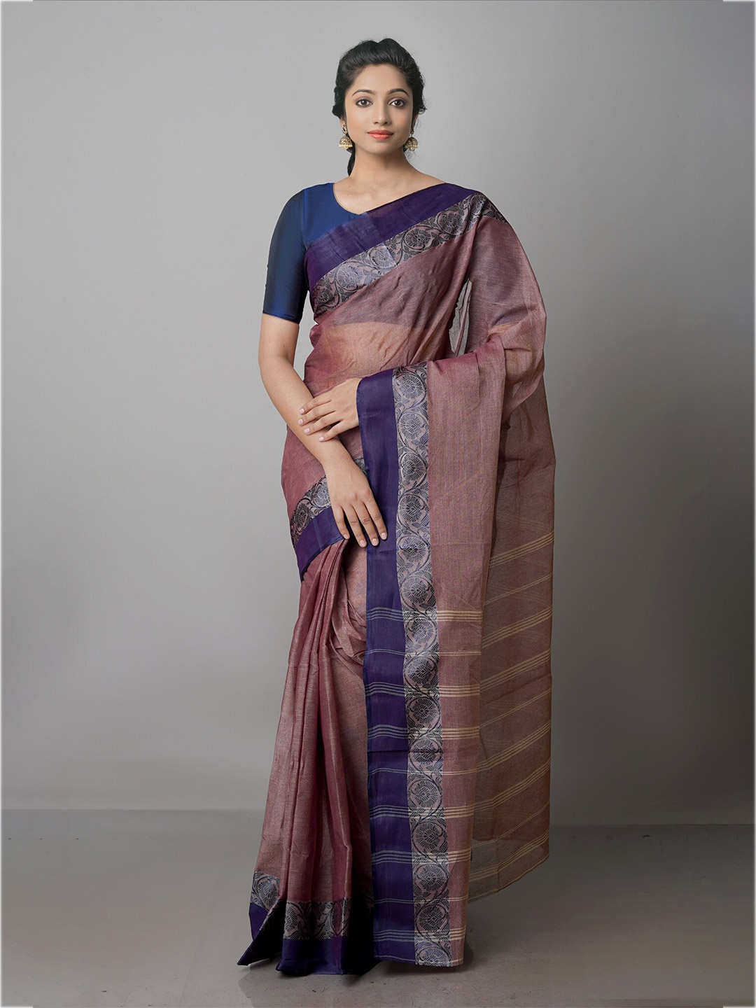 

Unnati Silks Woven Design Bordered Pure Cotton Taant Saree, Peach