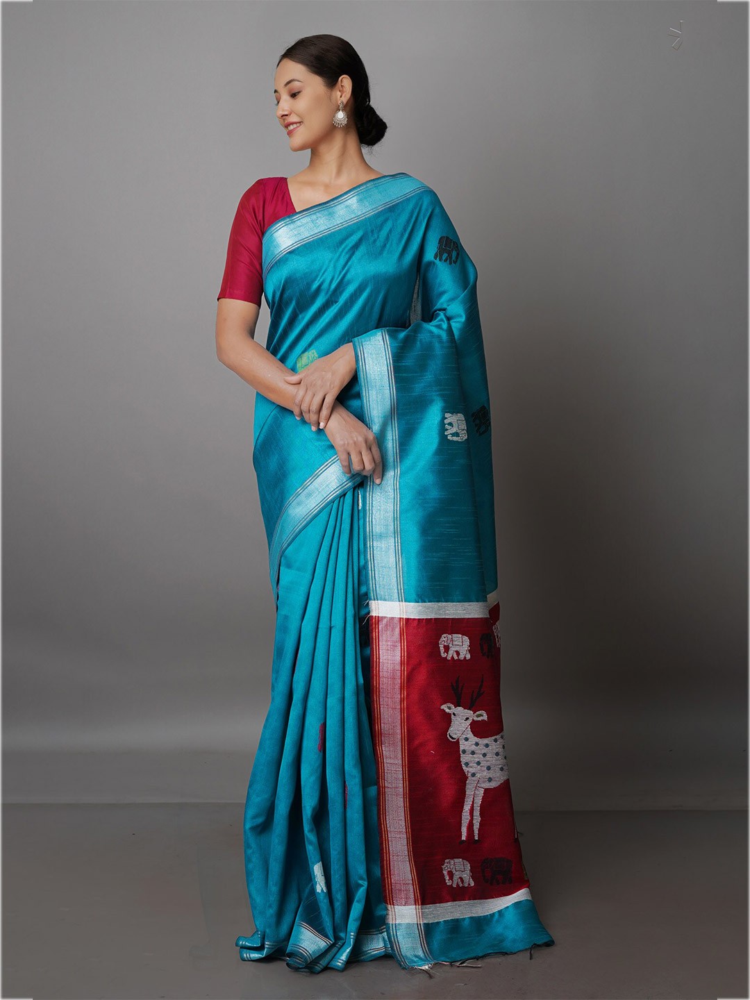 

Unnati Silks Woven Design Silk Blend Bhagalpuri Saree, Blue