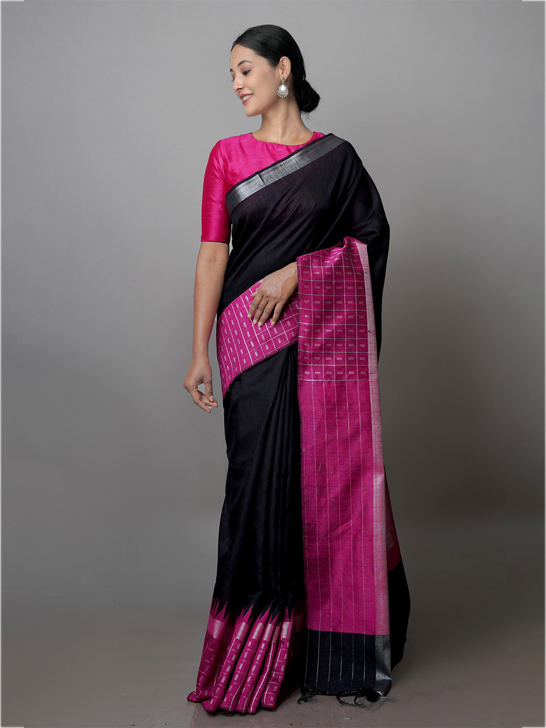 

Unnati Silks Zari Silk Blend Bhagalpuri Saree, Black