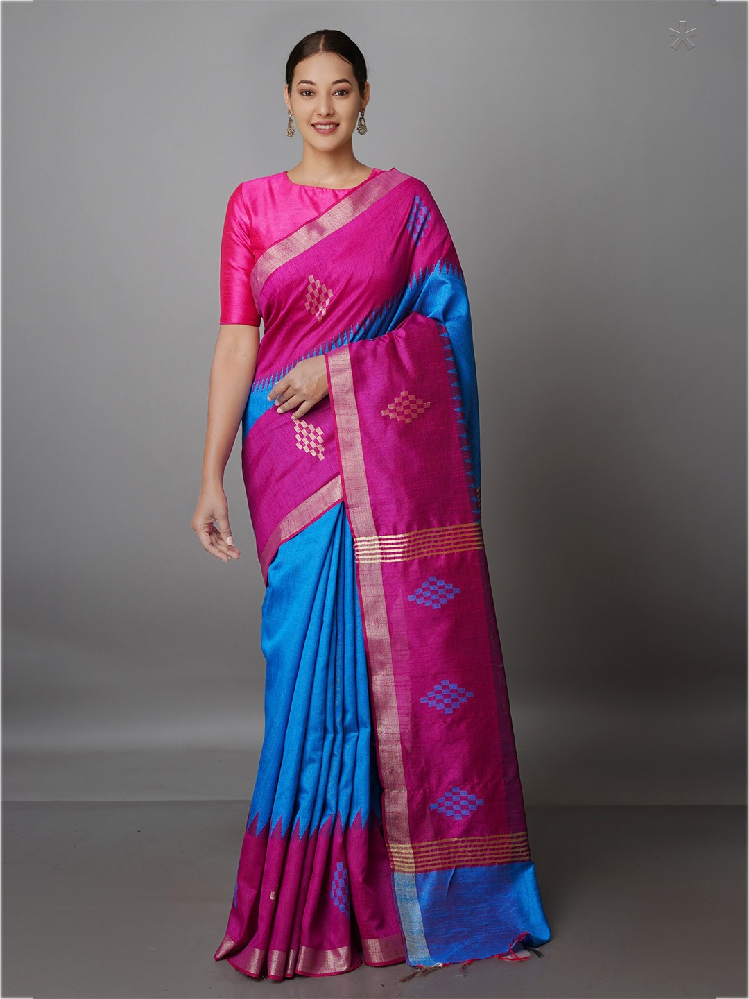 

Unnati Silks Woven Design Zari Silk Blend Bhagalpuri Saree, Blue