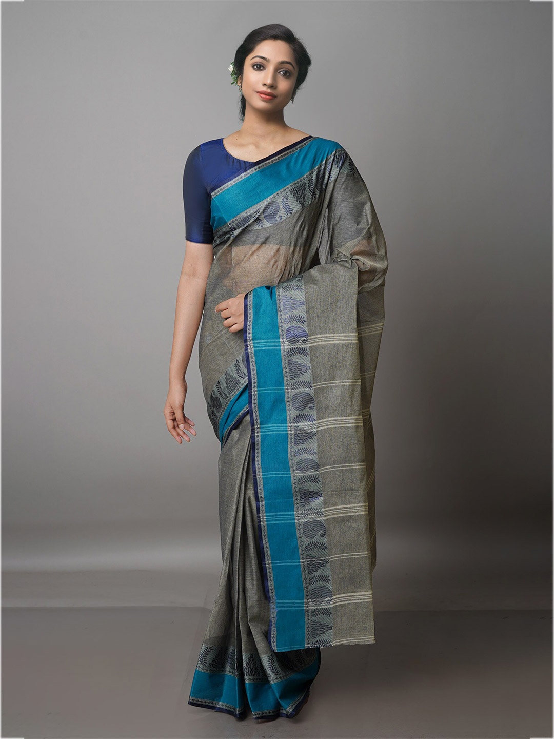 

Unnati Silks Pure Cotton Taant Saree, Grey