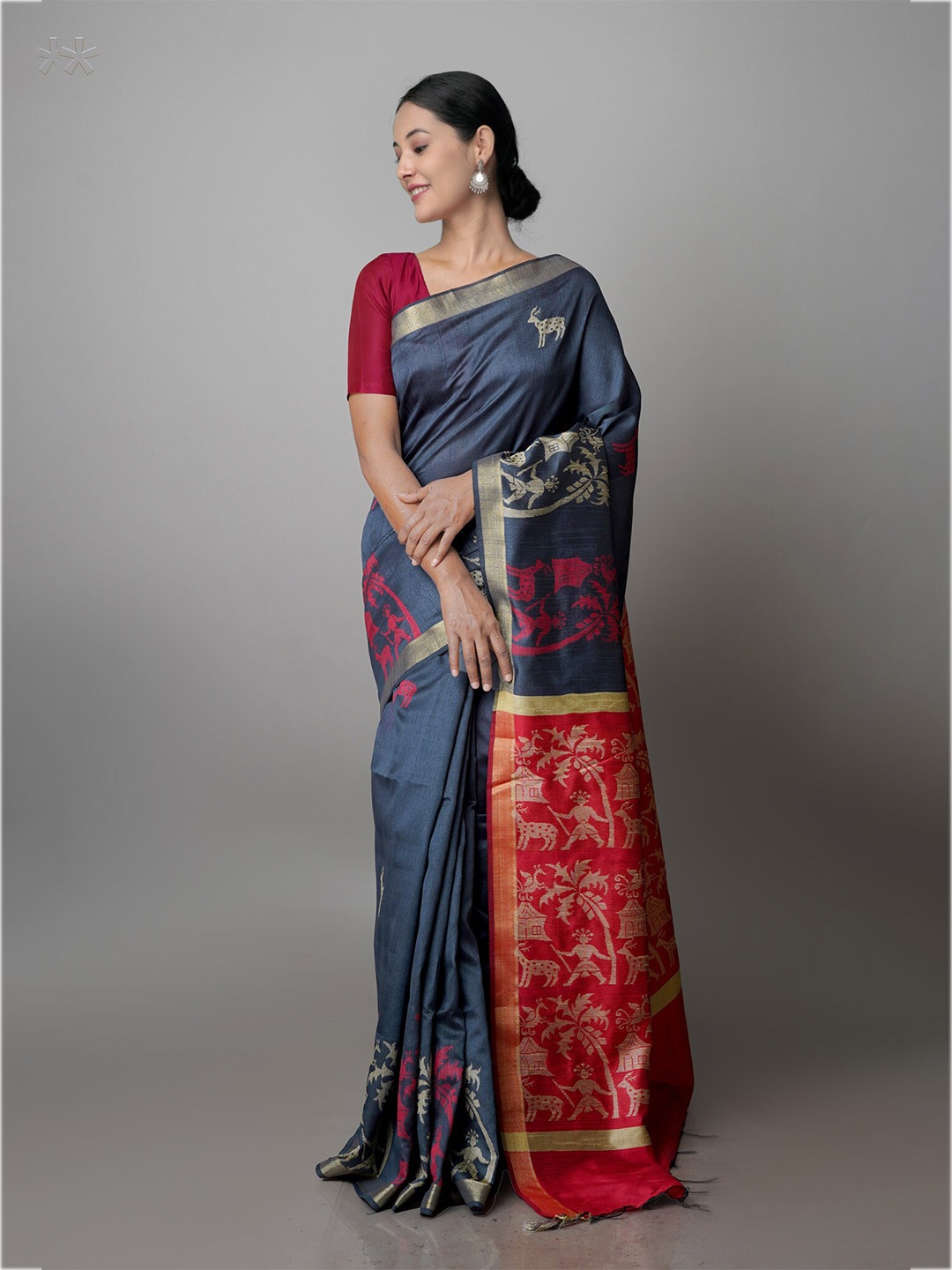 

Unnati Silks Woven Design Silk Blend Bhagalpuri Saree, Grey