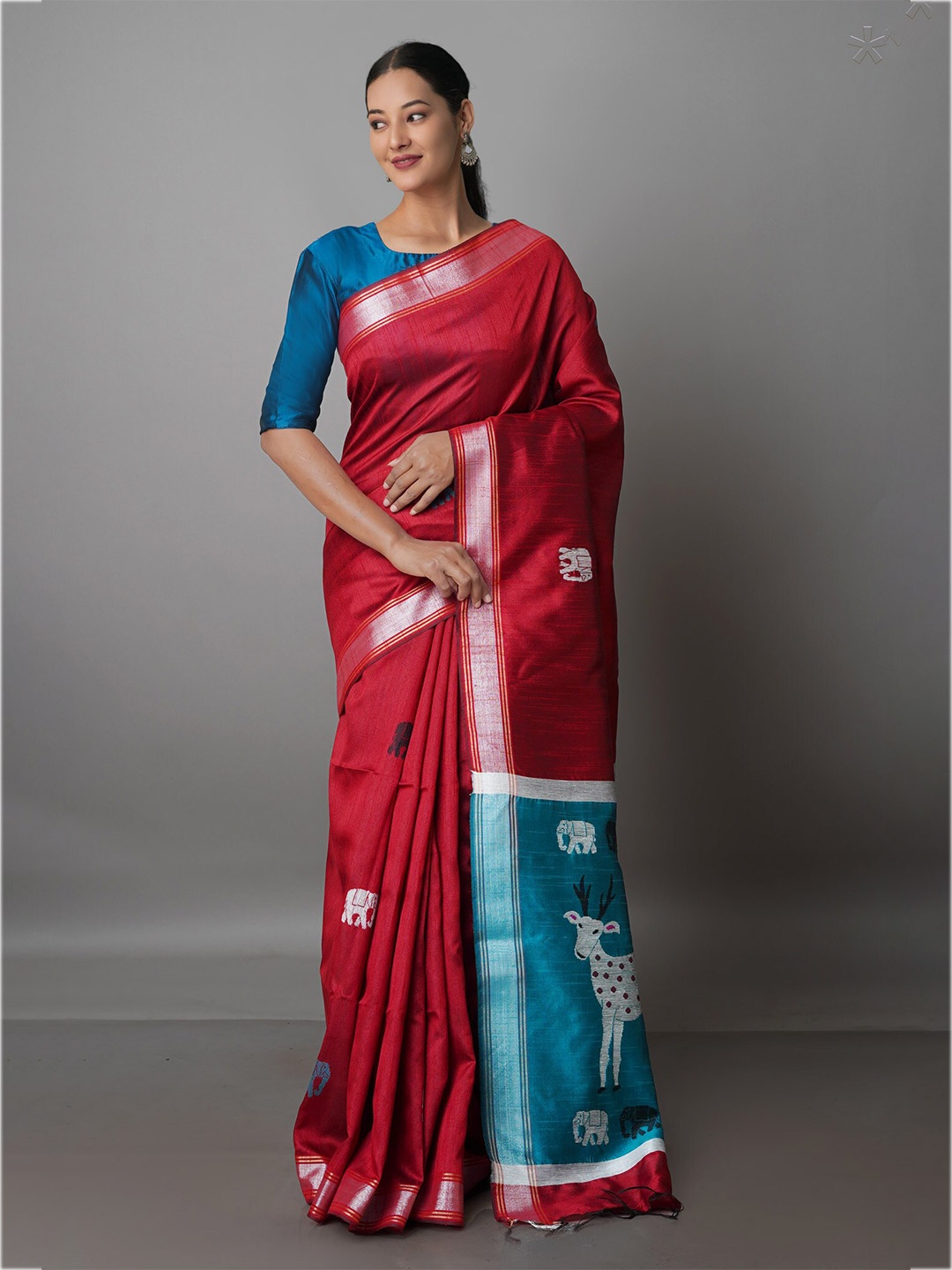 

Unnati Silks Woven Design Zari Bordered Bhagalpuri Saree, Maroon