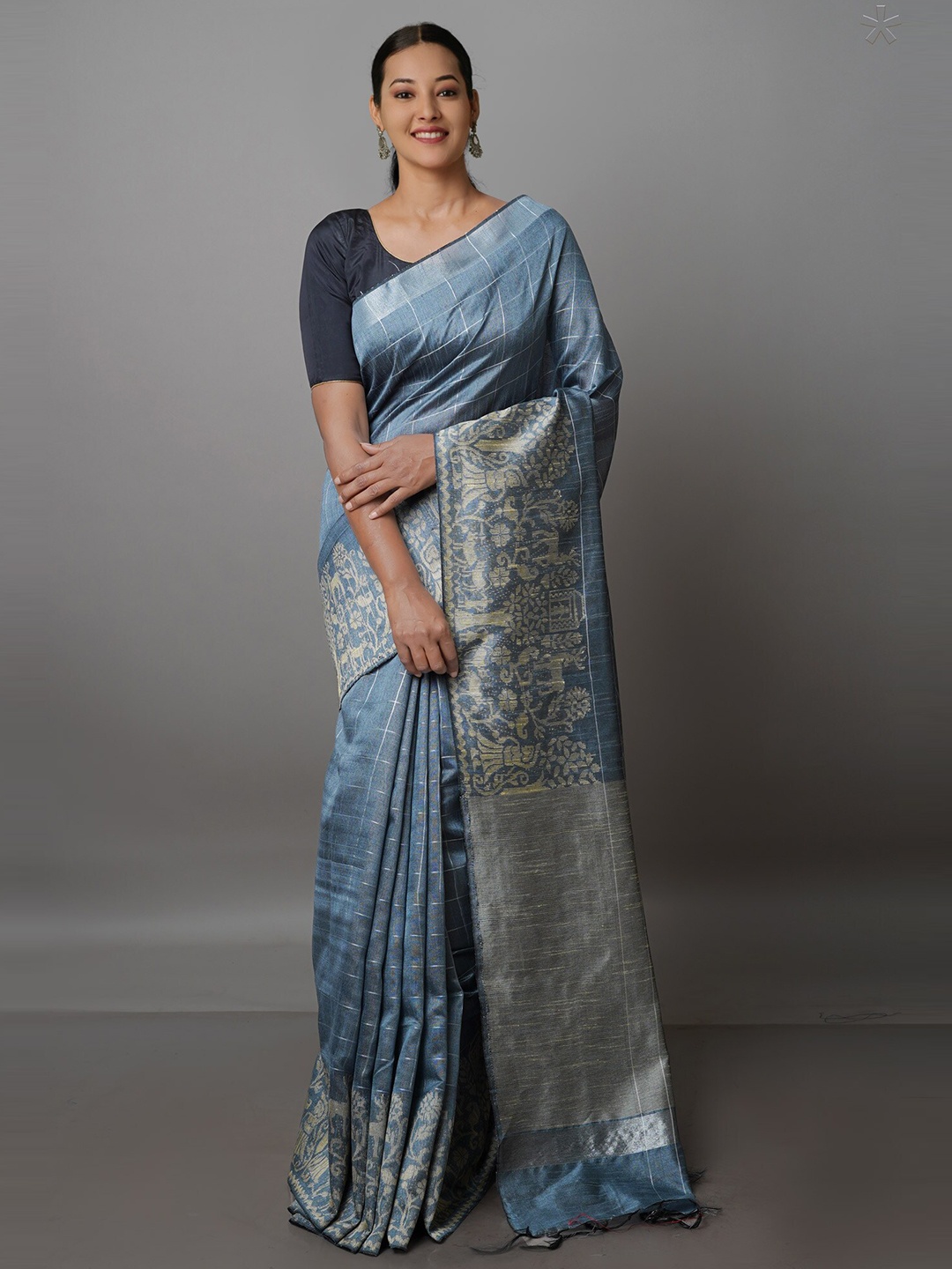 

Unnati Silks Woven Design Silk Blend Bhagalpuri Zari Saree, Blue