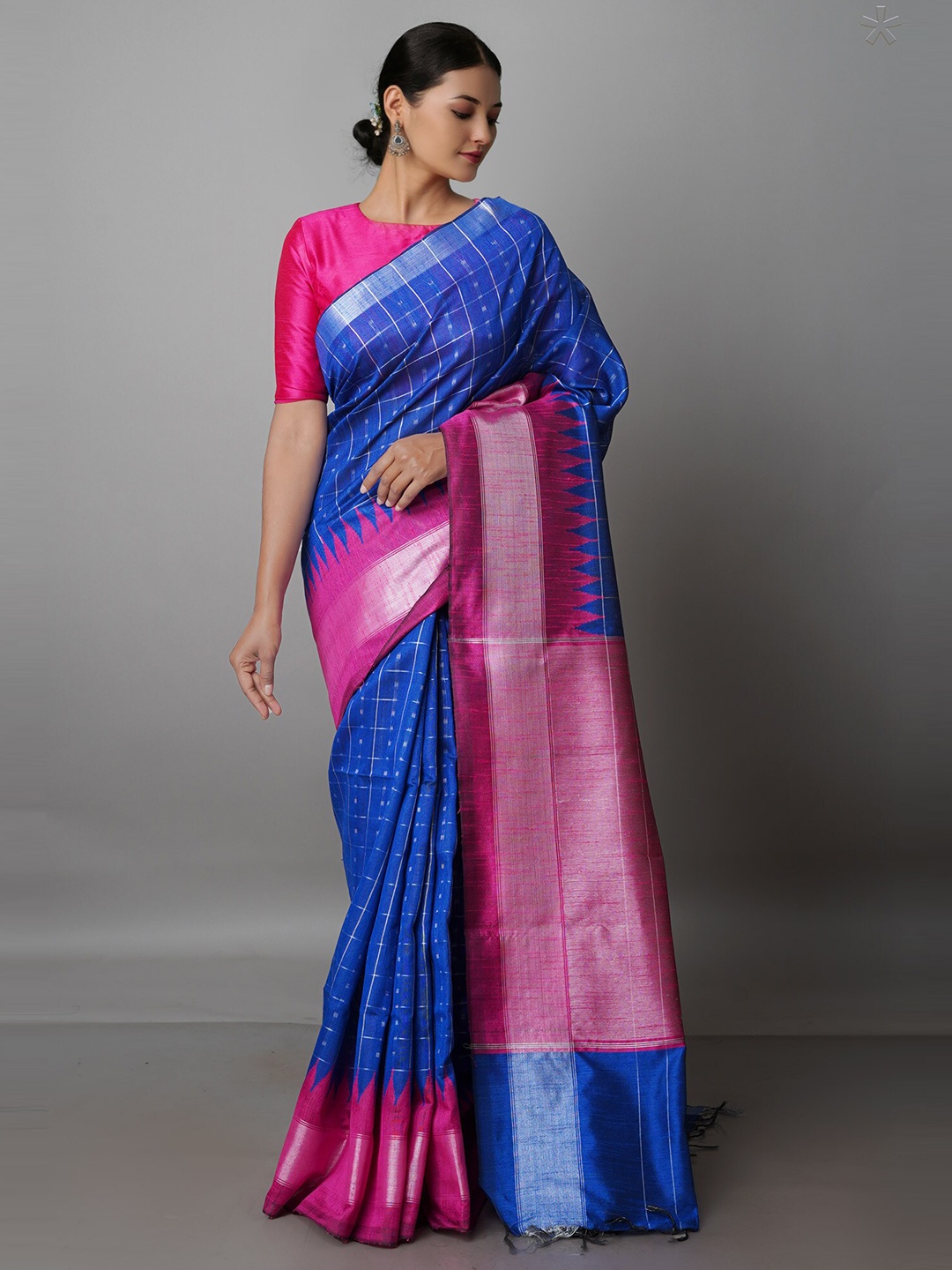 

Unnati Silks Woven Design Zari Silk Blend Bhagalpuri Saree With Blouse Piece, Blue