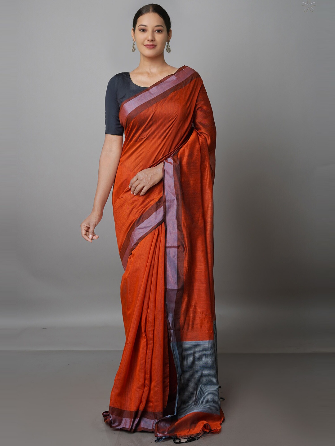 

Unnati Silks Zari Silk Blend Chanderi Saree With Blouse Piece, Orange