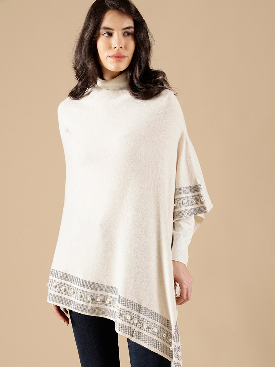 

Gipsy Women Acrylic Longline Poncho, Cream