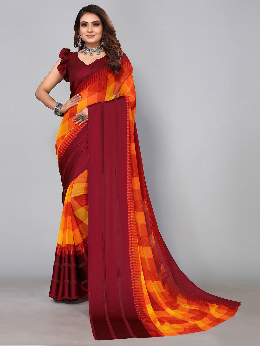 

SIRIL Printed Poly Georgette Saree, Yellow