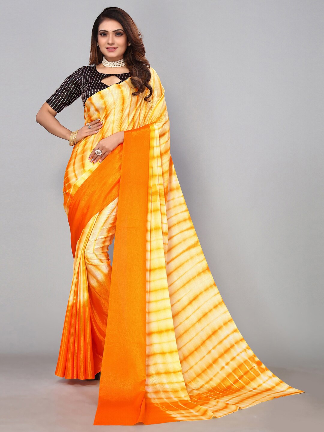 

SIRIL Tie and Dye Silk Blend Saree With Blouse Piece, Yellow