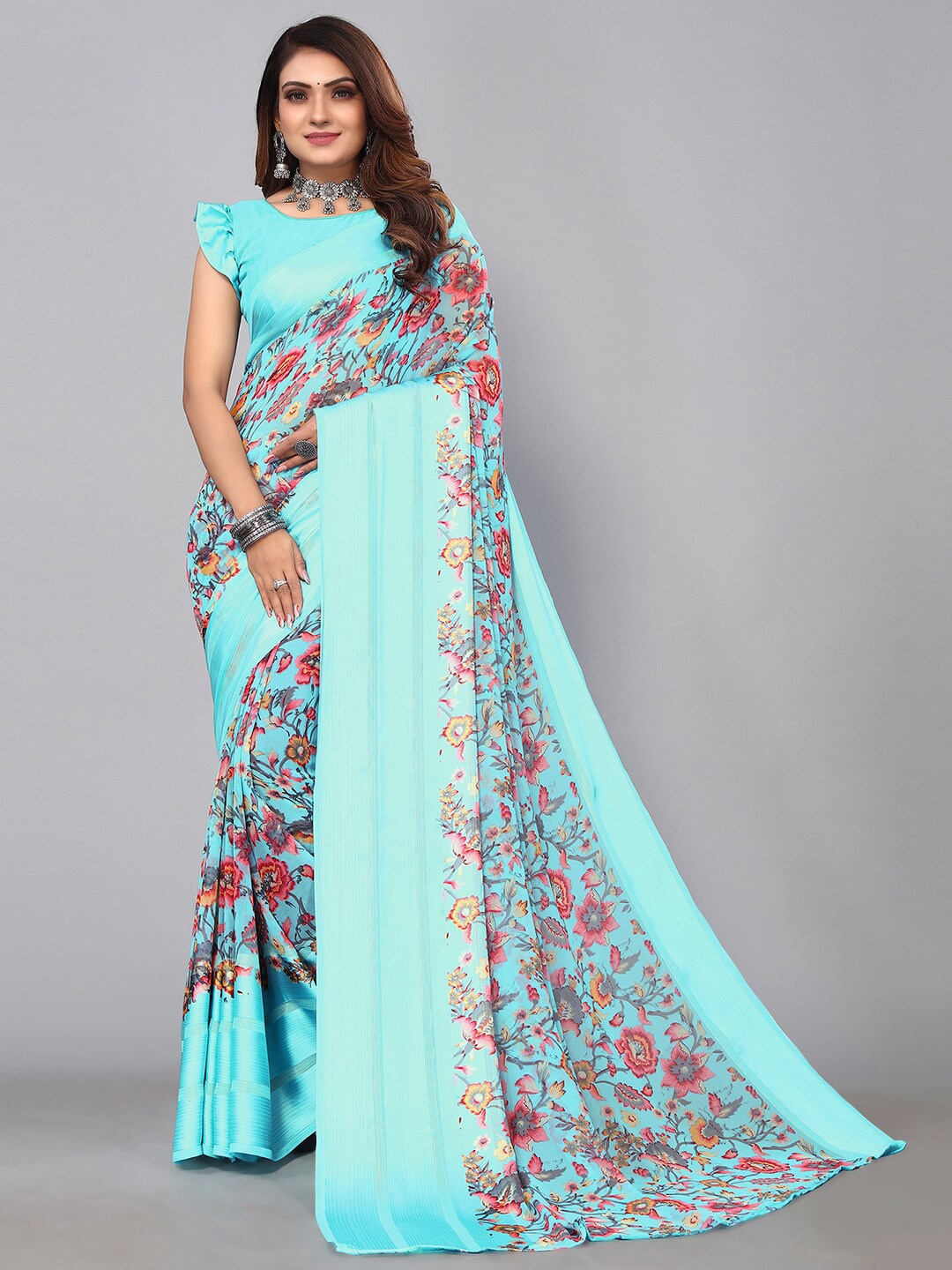 

SIRIL Floral Printed Saree, Blue