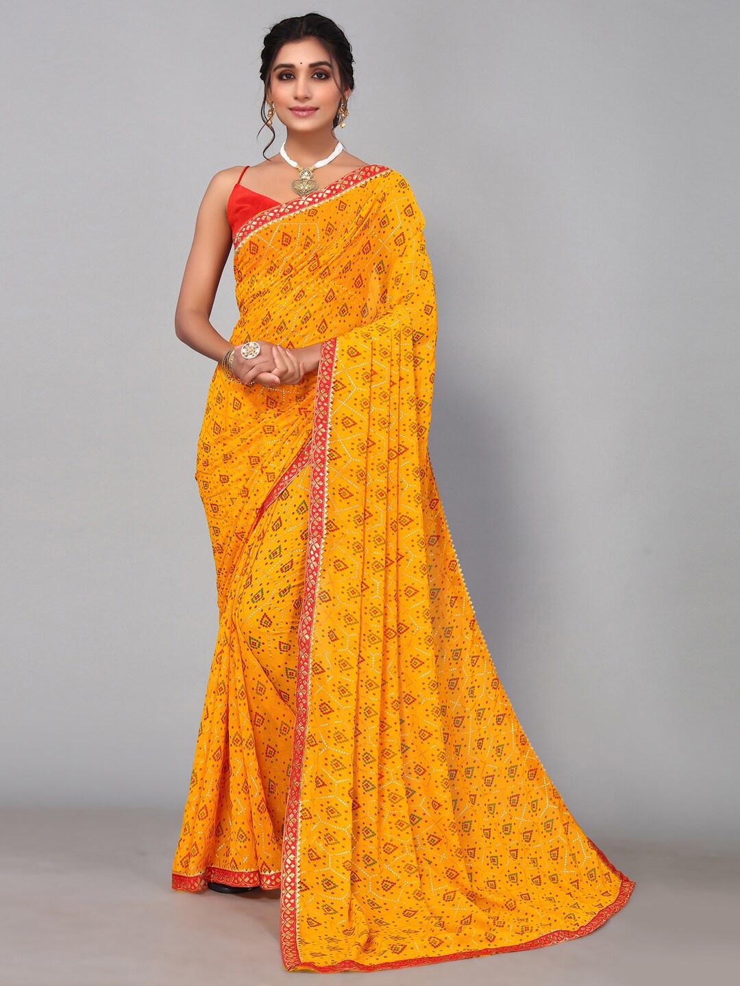 

SIRIL Bandhani Printed Saree, Yellow