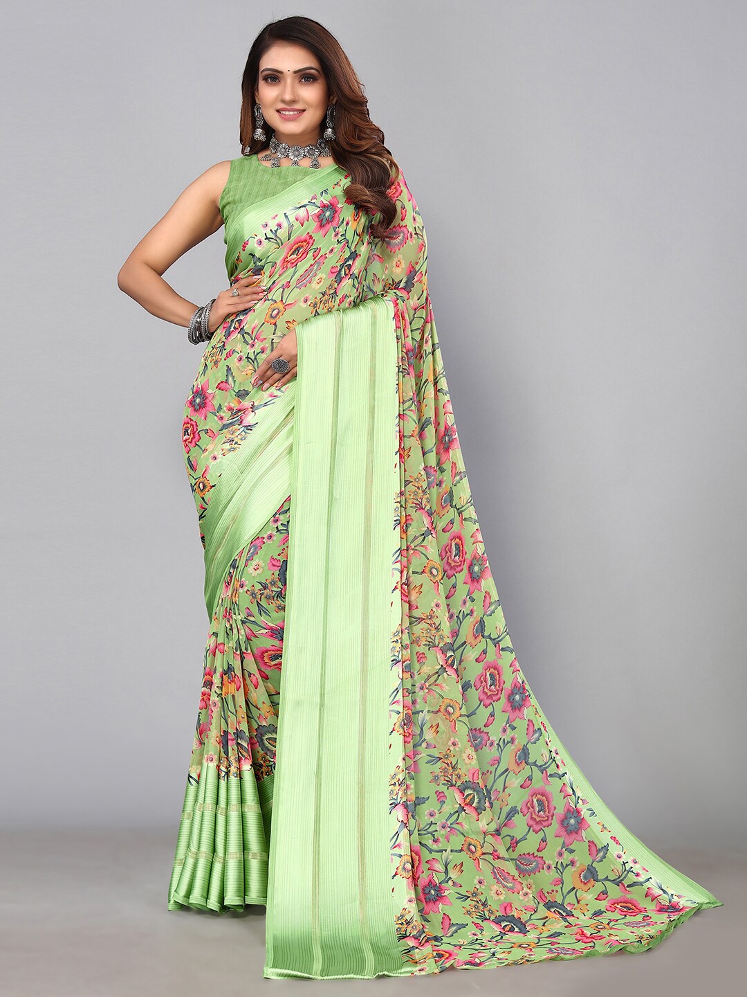 

SIRIL Floral Printed Saree, Green