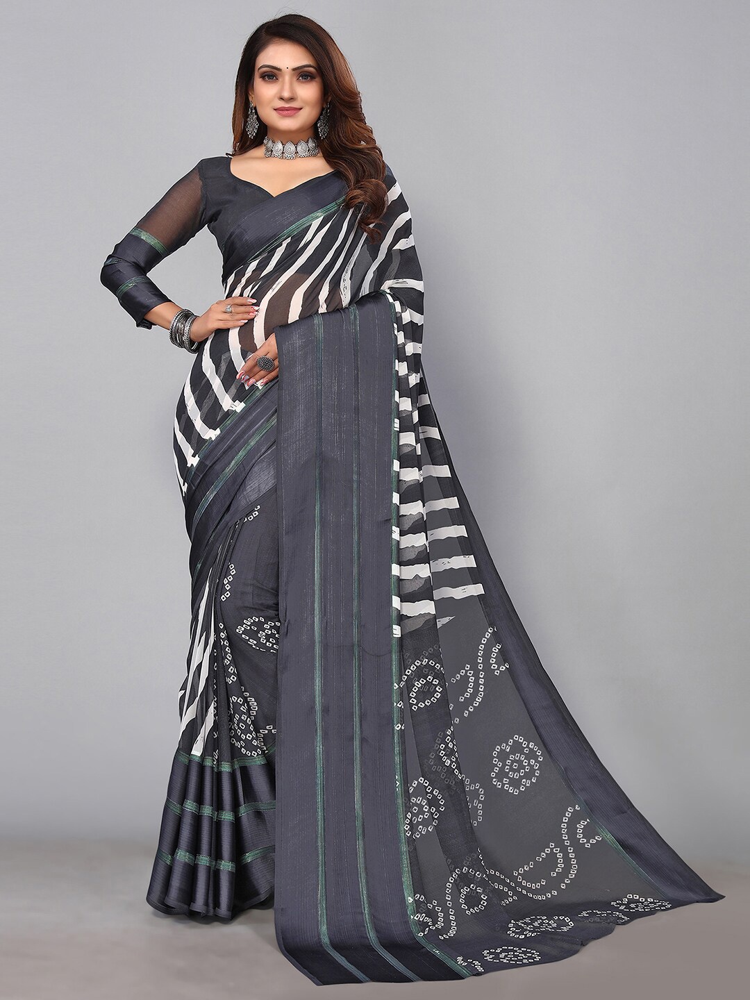 

SIRIL Leheriya Saree, Grey
