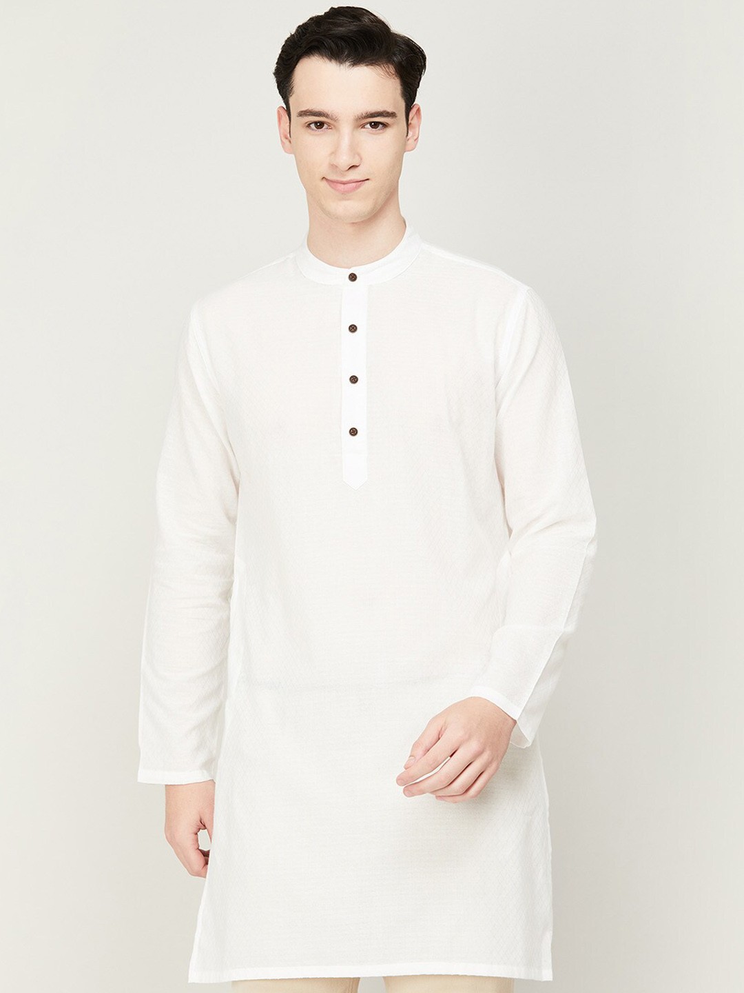 

Melange by Lifestyle Men Mandarin Collar Pure Cotton Kurta, White