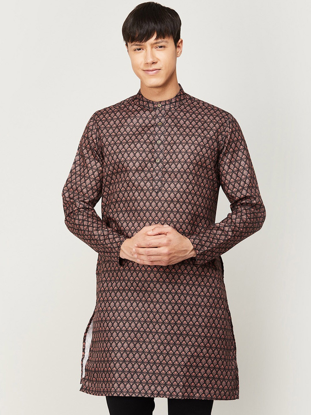 

Melange by Lifestyle Men Ethnic Motifs Printed Cotton Kurta, Black