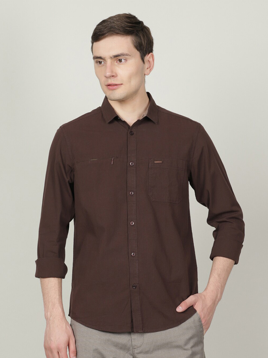 

Crocodile Men Brown Classic Casual Cotton Shirt